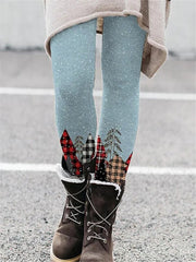 Blue Warm Christmas Cozy Knit Leggings