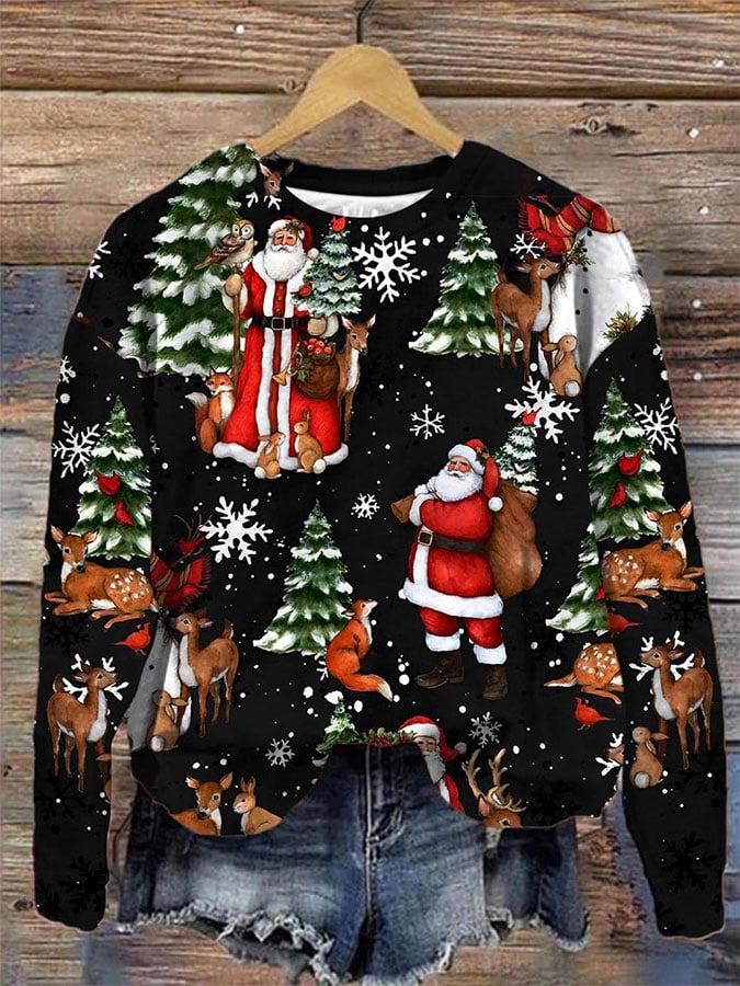 Casual Santa Claus Print Long Sleeve Sweatshirt