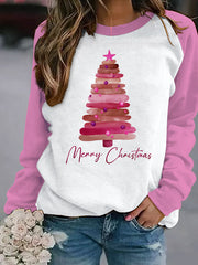 Pink Christmas Tree Print Sweatshirt