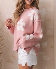 Floral Pearl Drop Shoulder Sweater