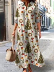 Lovely Christmas Tree Art Print Pocket Cotton Dress