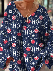 Happy Christmas Pattern Printed Casual Pullover Sweater
