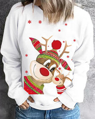 Christmas Elk Solid Round Neck Shift Casual sweatshirt