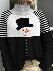 Christmas Snowman Print Turtleneck Sweater