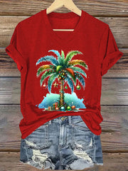 Christmas Tree Print V-Neck T-Shirt