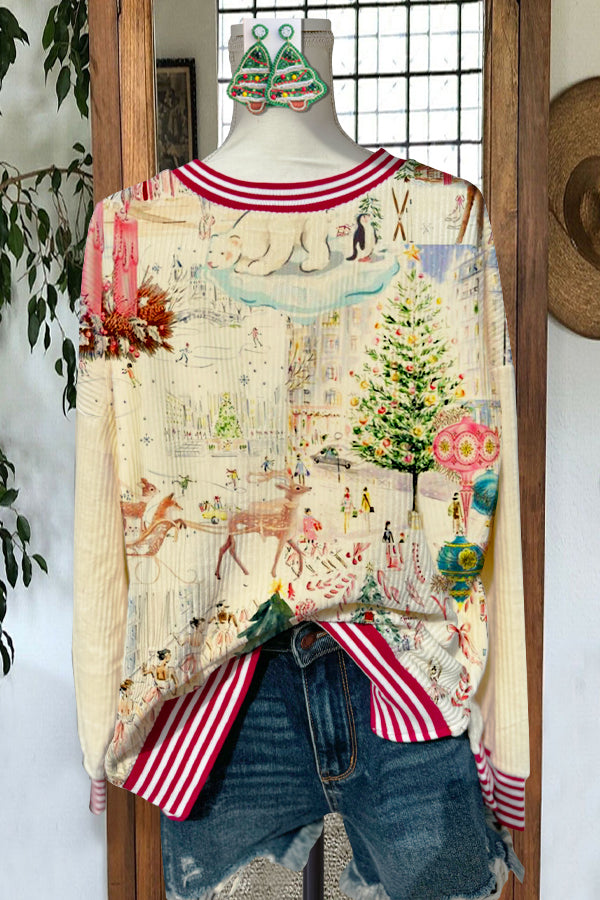 Vintage Striped Contrast Corduroy Christmas Top