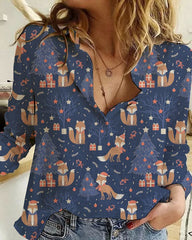 Christmas Gnome Print Loose Shirt