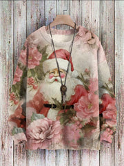Pink Santa Claus Round Neck Pit Strip Knitted Sweatshirt