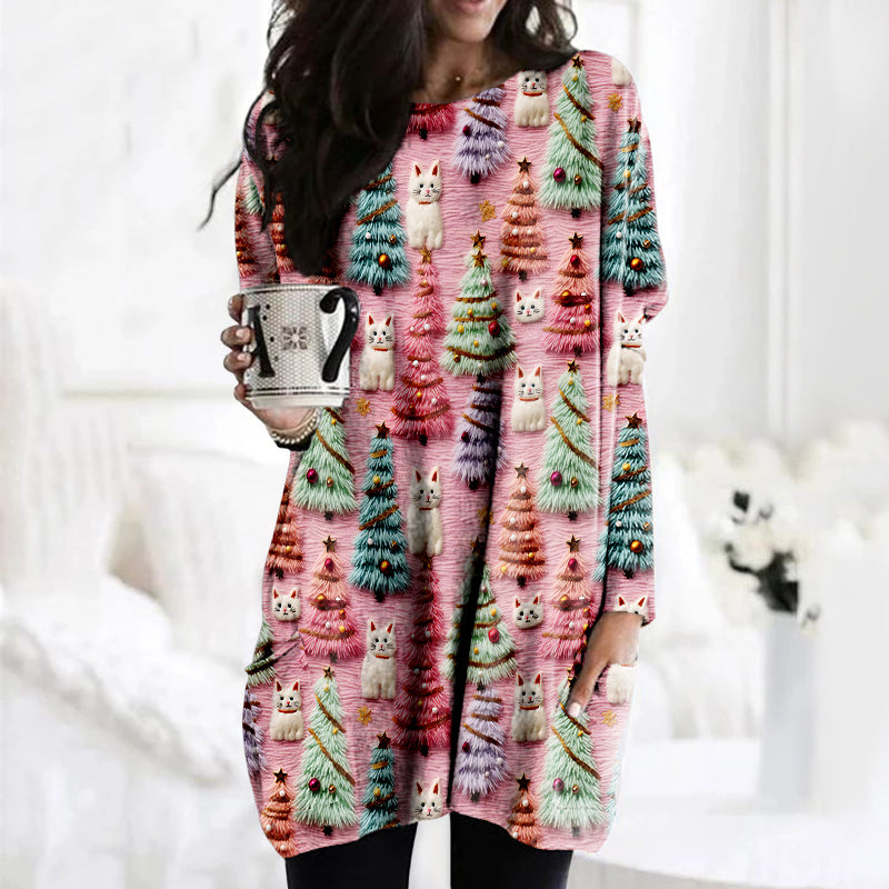 Christmas Tree Cute Cat 3D Print Tunic