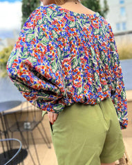 Floral Balloon Sleeve Loose Blouse