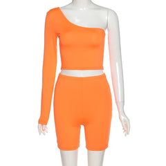Orange One Shoulder Two Piece Set