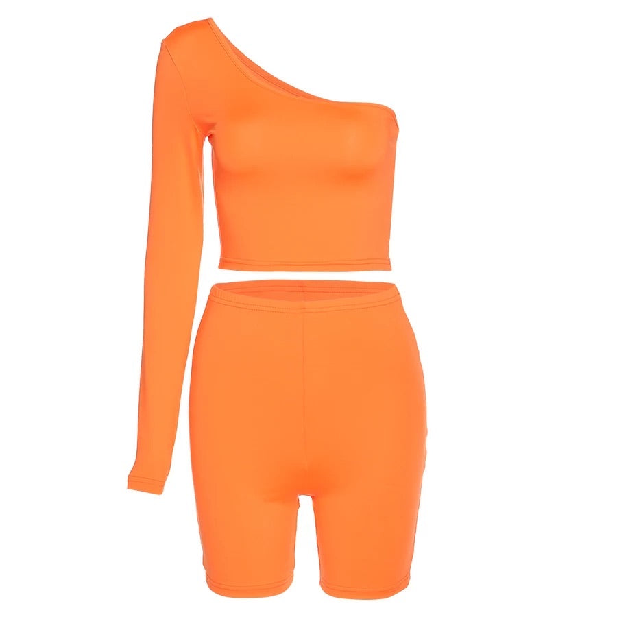 Orange One Shoulder Two Piece Set