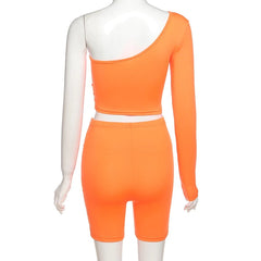Orange One Shoulder Two Piece Set