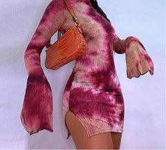 Tie Dye Flare Long Sleeve Dress