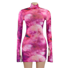 Tie Dye Flare Long Sleeve Dress