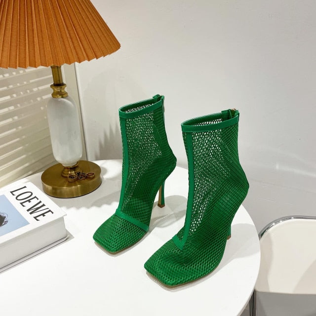 Mesh Zipper Ankle Boots