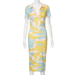 Multi Print Collar Midaxi Dress