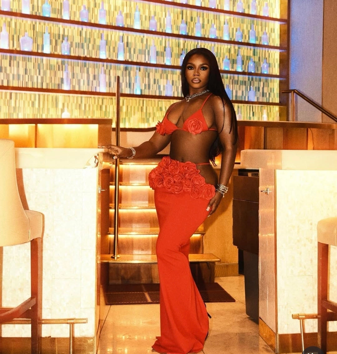 3D Flowers Bandage Skirt Set