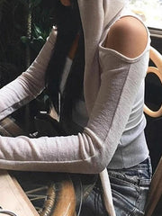 Solid Color Cutout Hooded Lacing Long Sleeve Tee