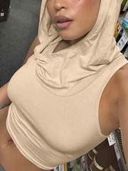 Solid Color Cutout Hooded Tank Top
