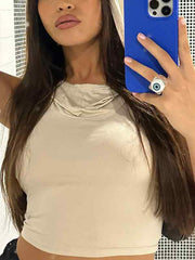 Solid Color Cutout Hooded Tank Top