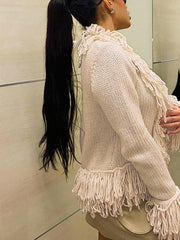 Solid Color Tassel Splice Cardigan