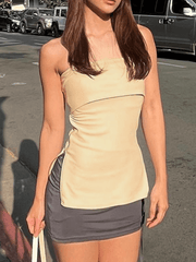 Solid Color Waist Slit Tube Top