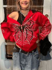 Spider Print Zip-Up Hoodie