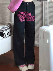 Star Heart Pattern Boyfriend Jeans