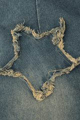 Star Patchwork Frayed Denim Skirt