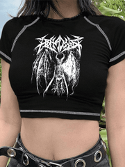 Stitched Detail Printed Crop Top