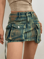 Street Asymmetric Pocket Denim Skirt