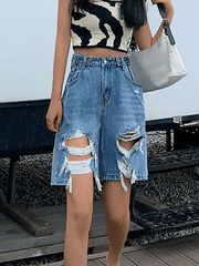 Street Ripped Cropped Denim Shorts