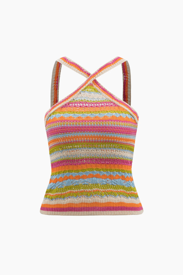 Stripe Cross Strap Knit Cami Top