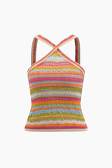 Stripe Cross Strap Knit Cami Top