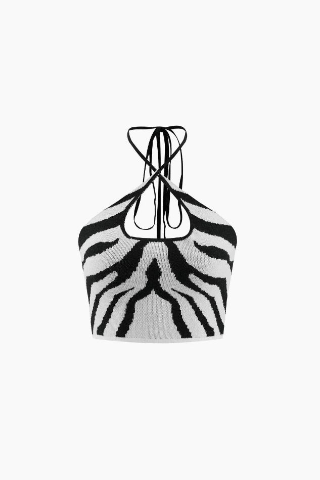Stripe Halter Neck Knit Cami Top