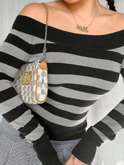 Striped Off Shoulder Knit Top