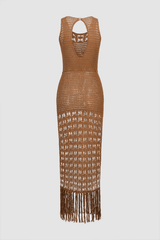 Tassel Hem Crochet Knit Cover-Up Dress
