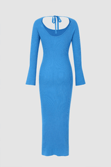 Tie Back Long Sleeve Rib Knit Maxi Dress