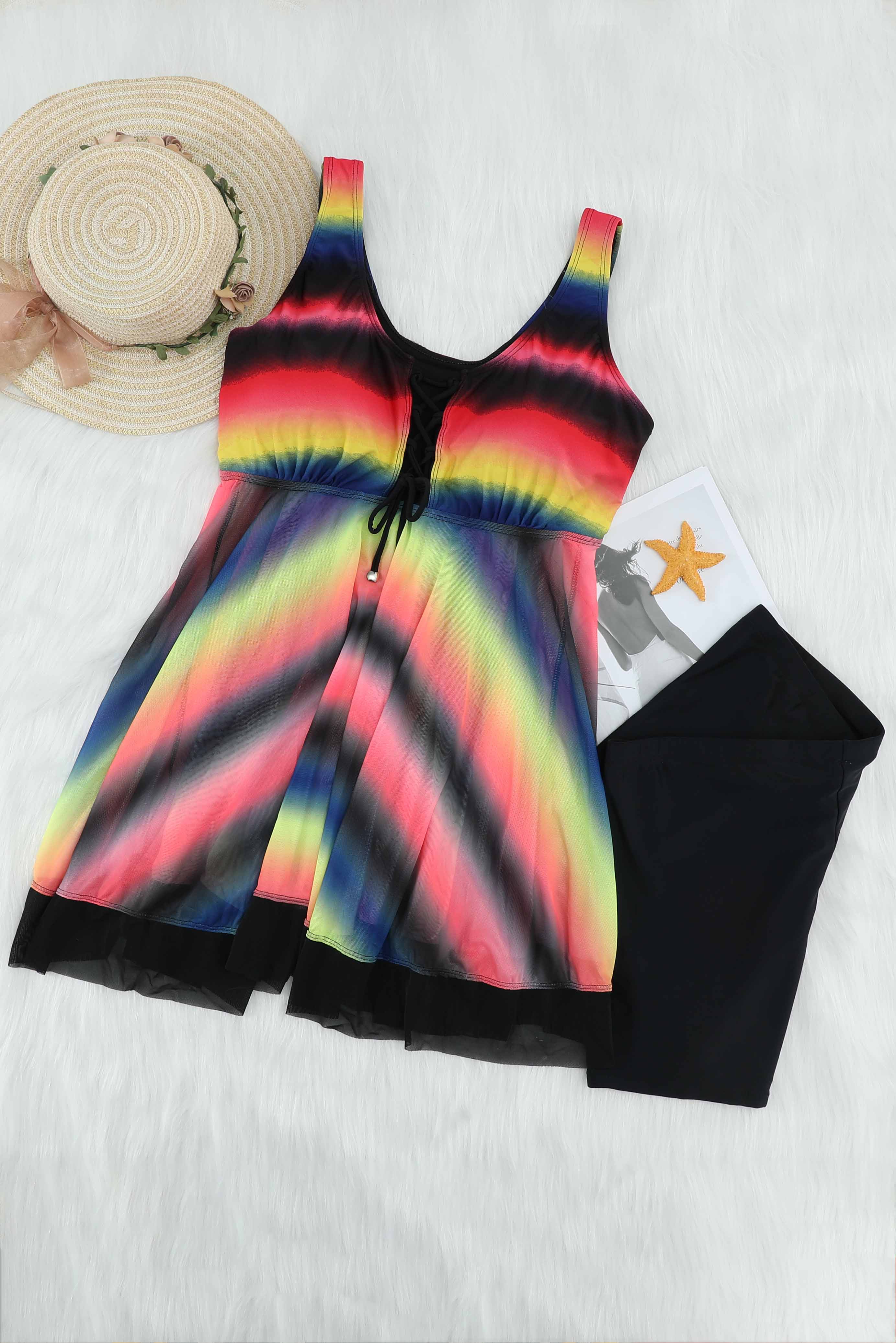 Tie Dye Ombre Swimdress Tankini Set