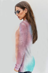 Tie-Dye Print Zipper Pullover Top
