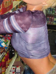 Tie Dye Splice Print Crop Long Sleeve Tee