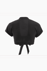 Tie Front Rolled Cuff Crop Blouse
