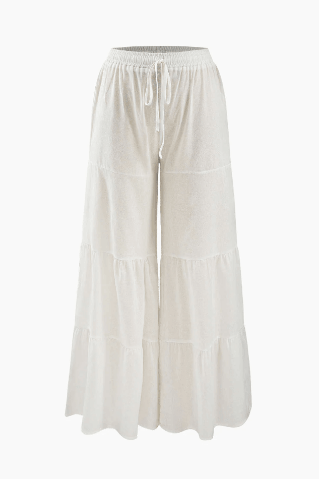 Tiered Wide Leg Drawstring Pants