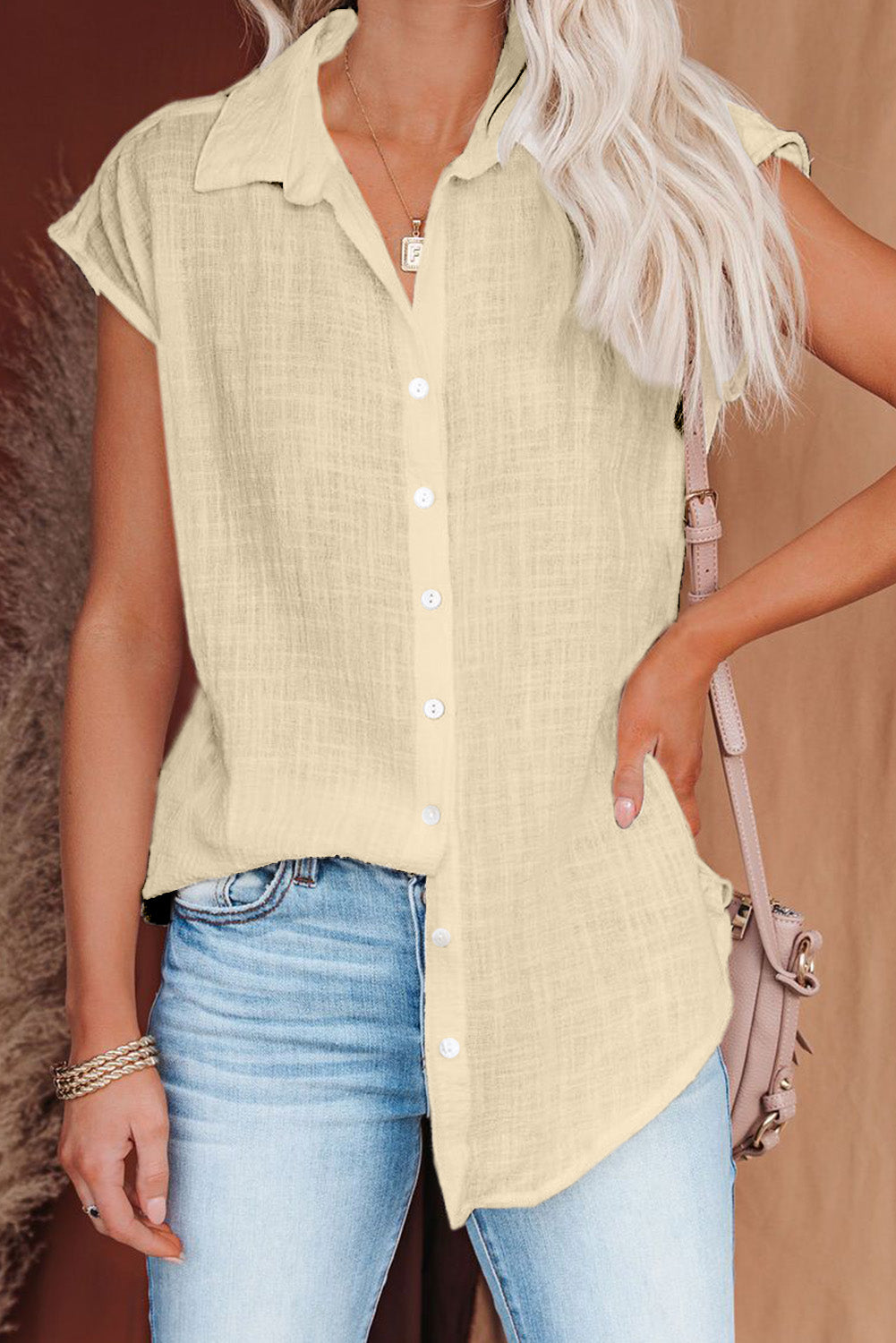 Turn-Down Collar Button Front Tank