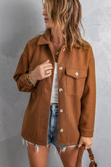Turn Down Collar Buttoned Baggy Coat With Pocket