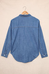 Turn Down Collar Buttoned Long Sleeve Denim Shirt