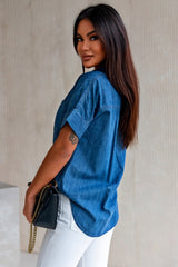 Turn-Down Collar Short Sleeve Denim Shirt