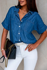 Turn-Down Collar Short Sleeve Denim Shirt