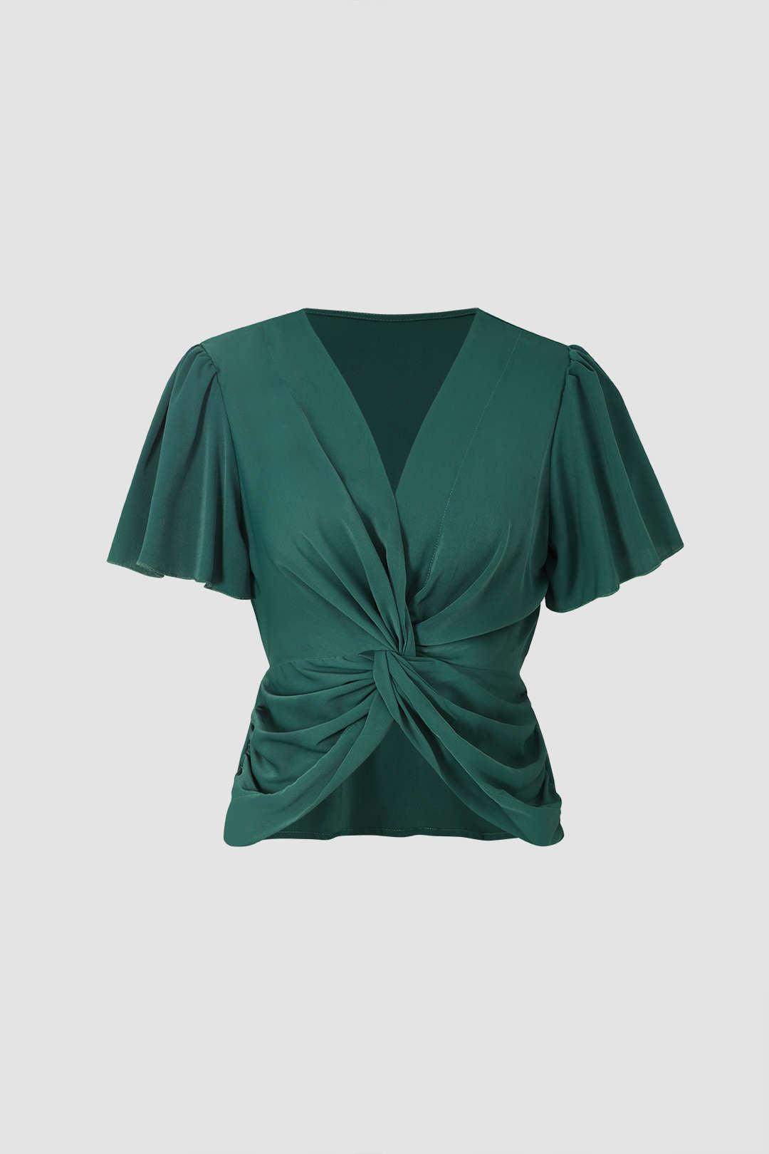 Twist Detail Flutter Sleeve Blouse